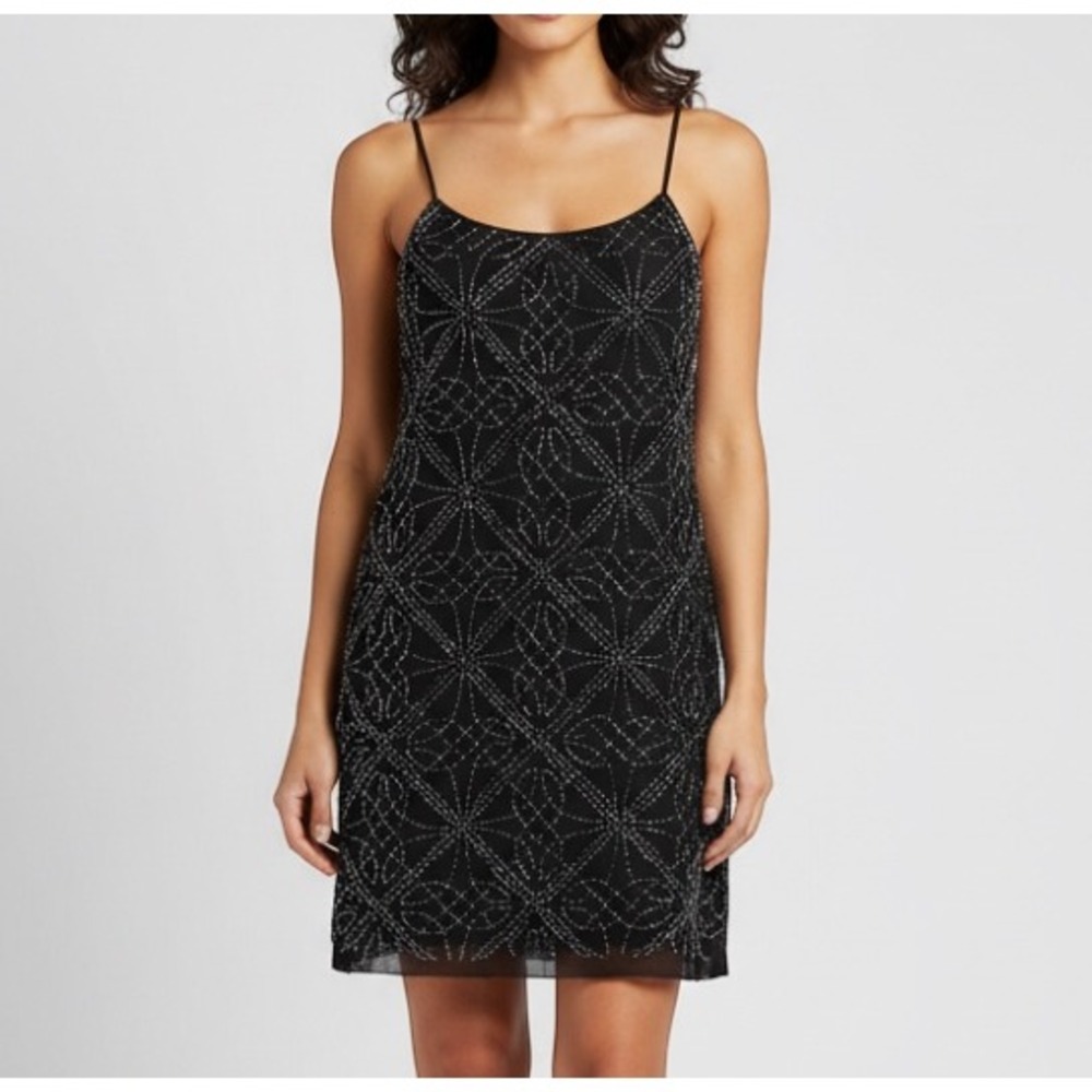 NEEDLE & THREAD Lined CHIFFON Black BEADED Sleeveless COCKTAIL Mini Dress Sz 2